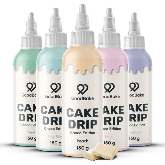 GoodBake Cake Drip Choco Edition Pastell 5er Set: Flaschen in Mint, Himmelblau, Pfirsich, Rosa und Lavendel (je 150 g)