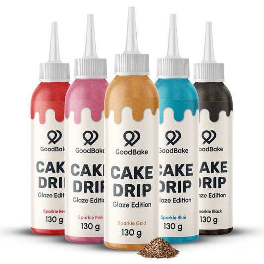 GoodBake Cake Drip Glaze Edition 5er Set: Flaschen in Rot, Pink, Gold, Blau und Schwarz (je 130 g)