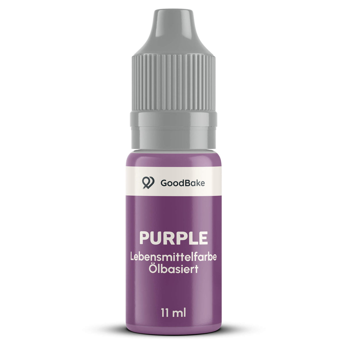 Ölbasierte Lebensmittelfarbe Lila 11 ml von GoodBake in der Tropfflasche mit grauem Sicherheitsverschluss