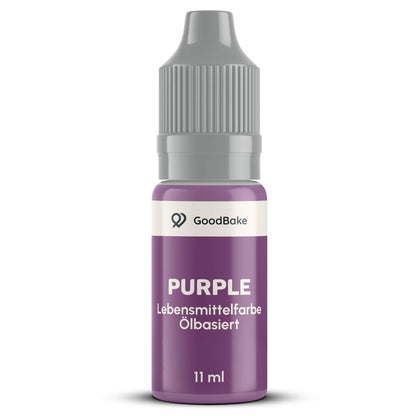Ölbasierte Lebensmittelfarbe Lila 11 ml von GoodBake in der Tropfflasche mit grauem Sicherheitsverschluss