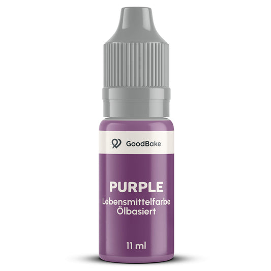Ölbasierte Lebensmittelfarbe Lila 11 ml von GoodBake in der Tropfflasche mit grauem Sicherheitsverschluss