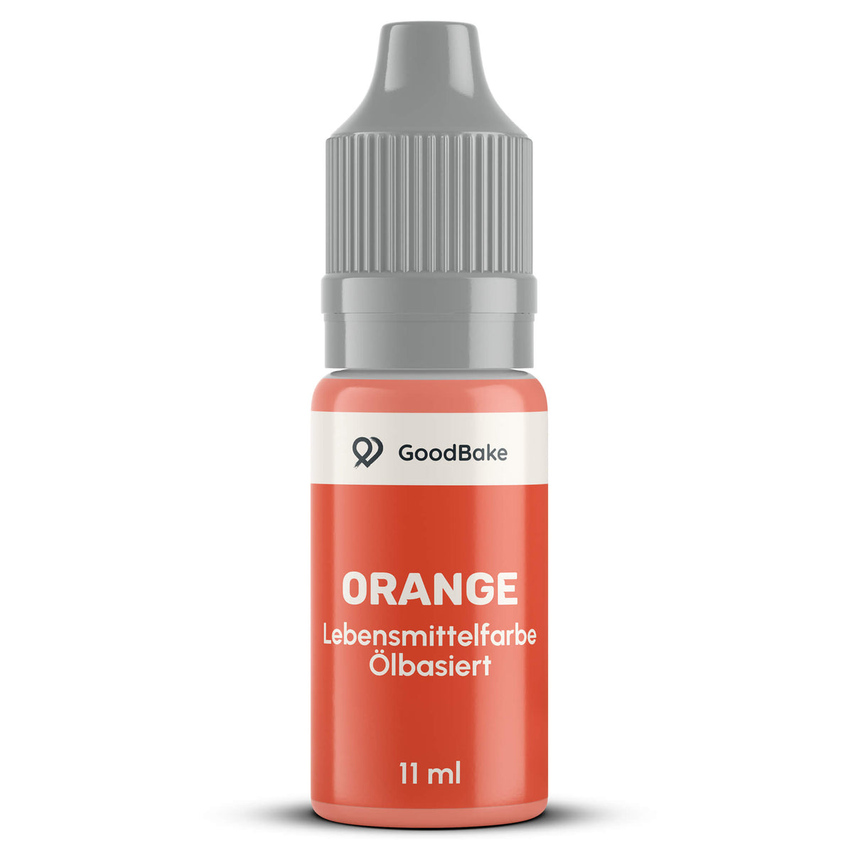 Ölbasierte Lebensmittelfarbe Orange 11 ml von GoodBake in der Tropfflasche mit grauem Sicherheitsverschluss