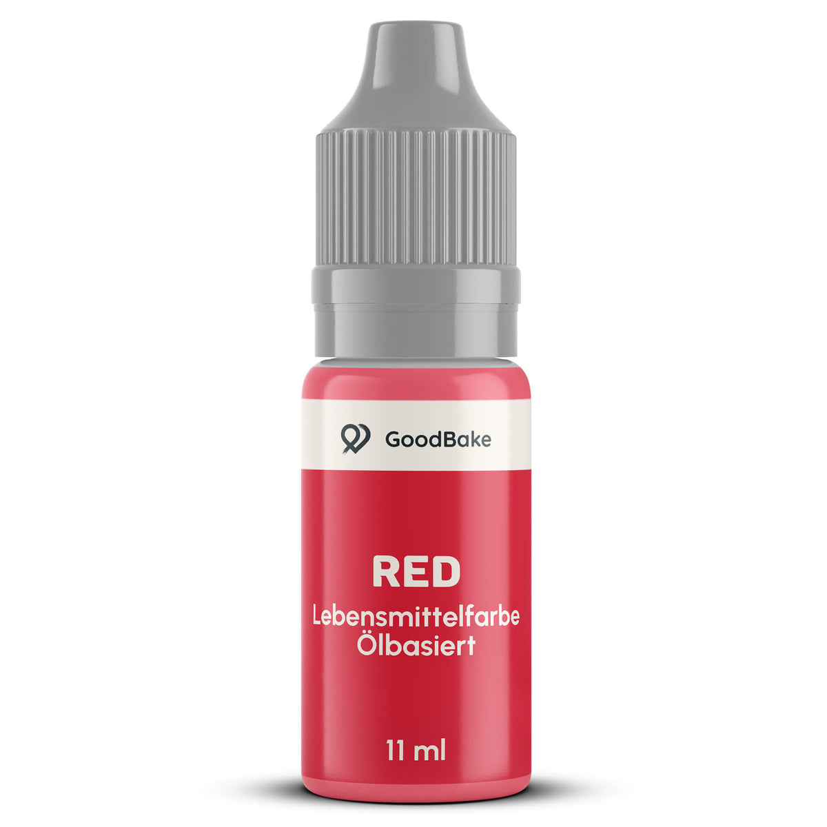 Ölbasierte Lebensmittelfarbe Rot 11 ml von GoodBake in der Tropfflasche mit grauem Sicherheitsverschluss