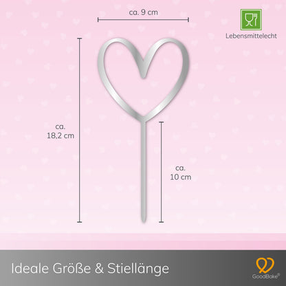 Großer Cake Topper aus Acrylglas "Heart" (Silber)