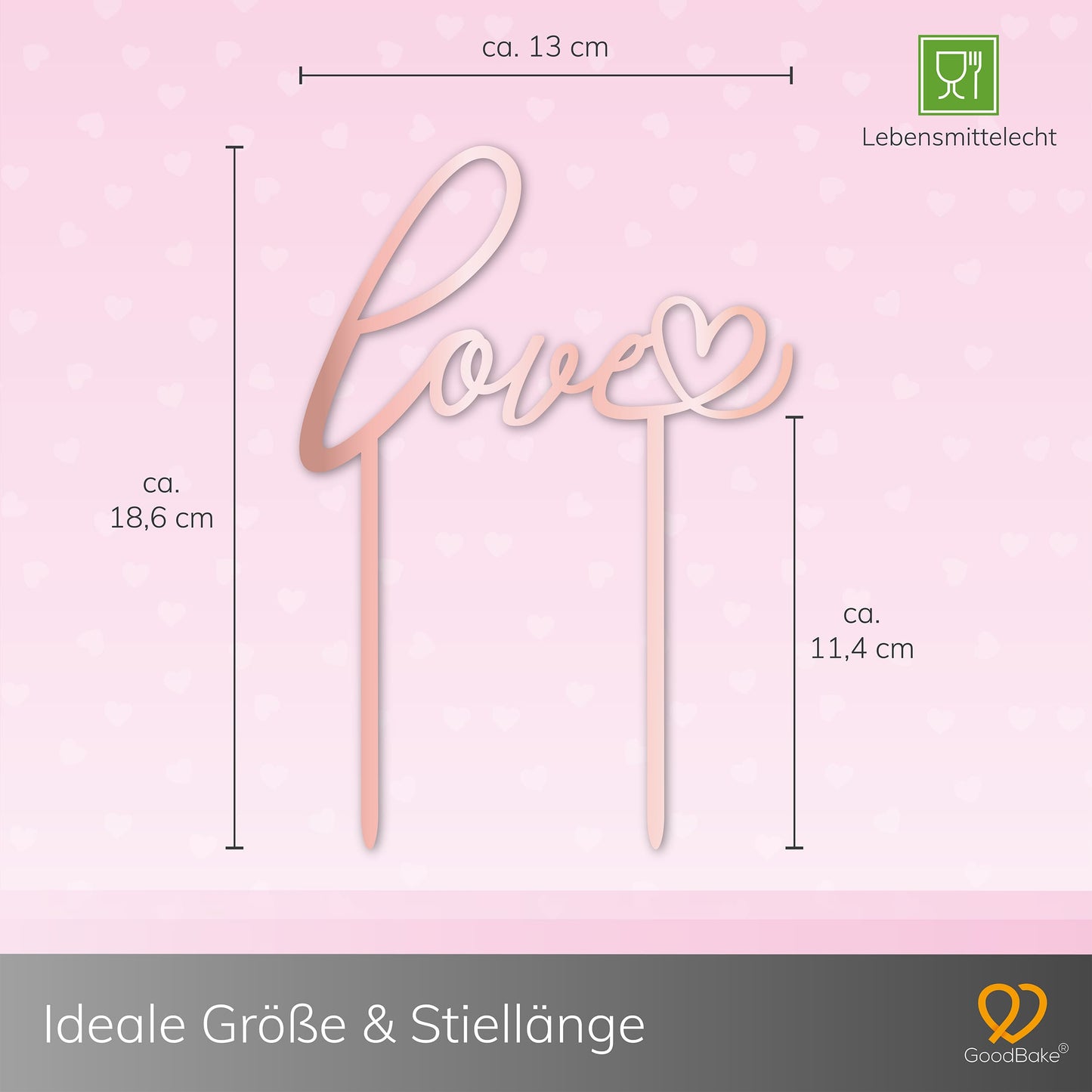 Großer Cake Topper aus Acrylglas "Love" (Rosé / Rosa)