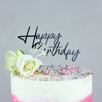 Großer Cake Topper aus Acrylglas "Happy Birthday" (Silber)
