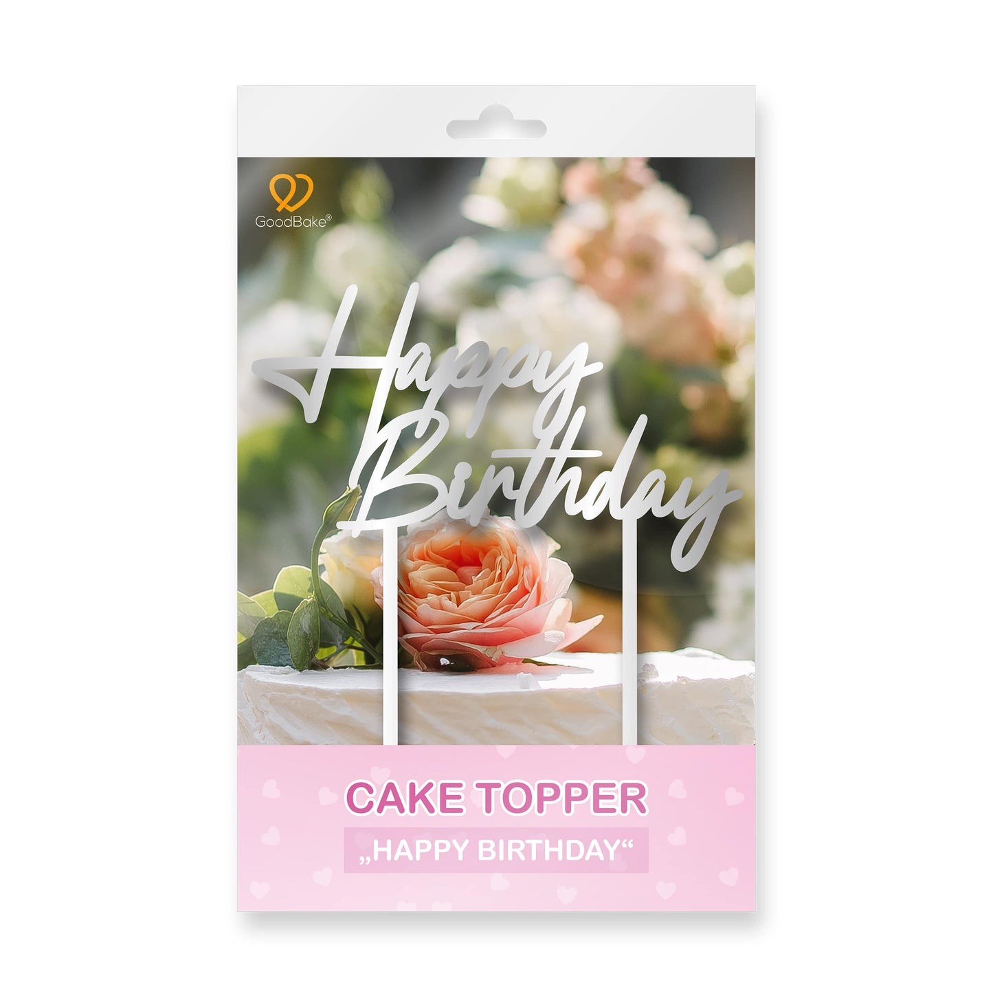 Großer Cake Topper aus Acrylglas "Happy Birthday" (Silber)