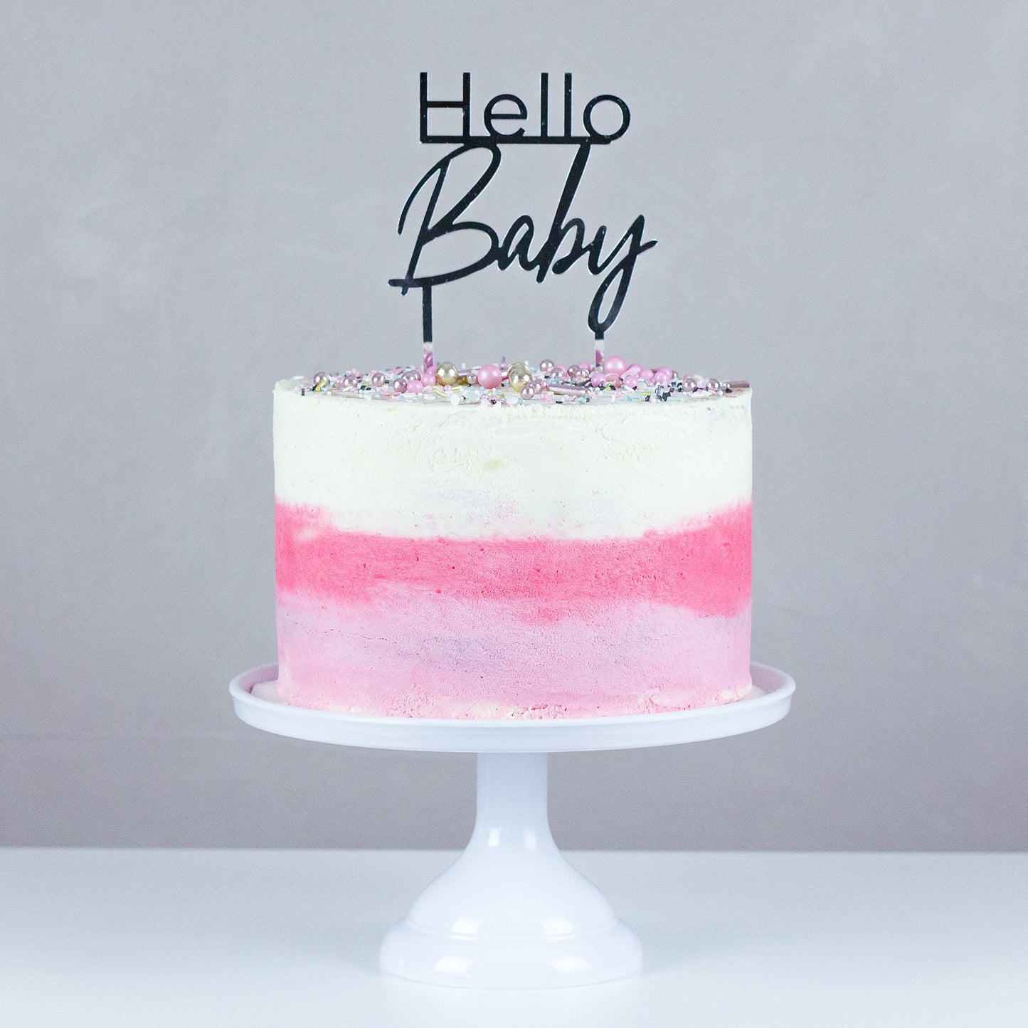 Großer Cake Topper aus Acrylglas "Hello Baby" (Silber)
