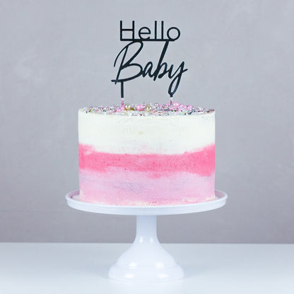Großer Cake Topper aus Acrylglas "Hello Baby" (Silber)