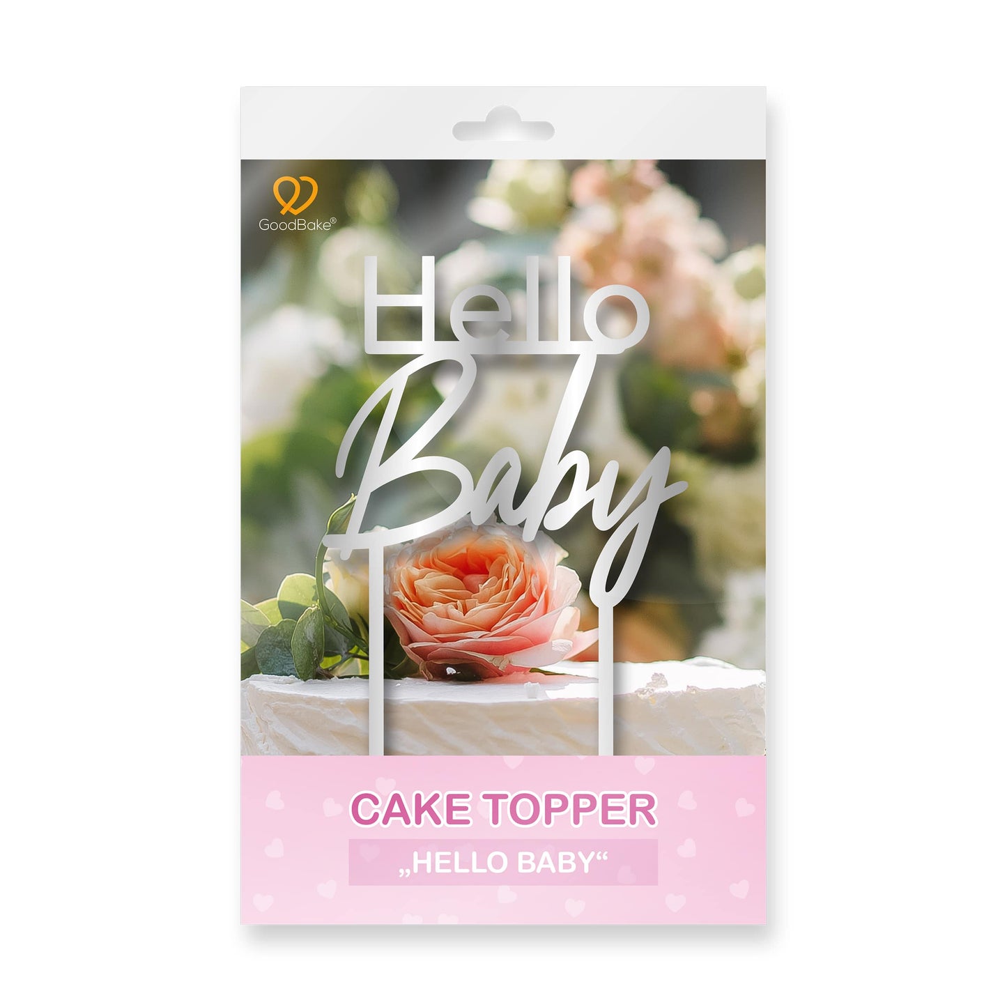 Großer Cake Topper aus Acrylglas "Hello Baby" (Silber)
