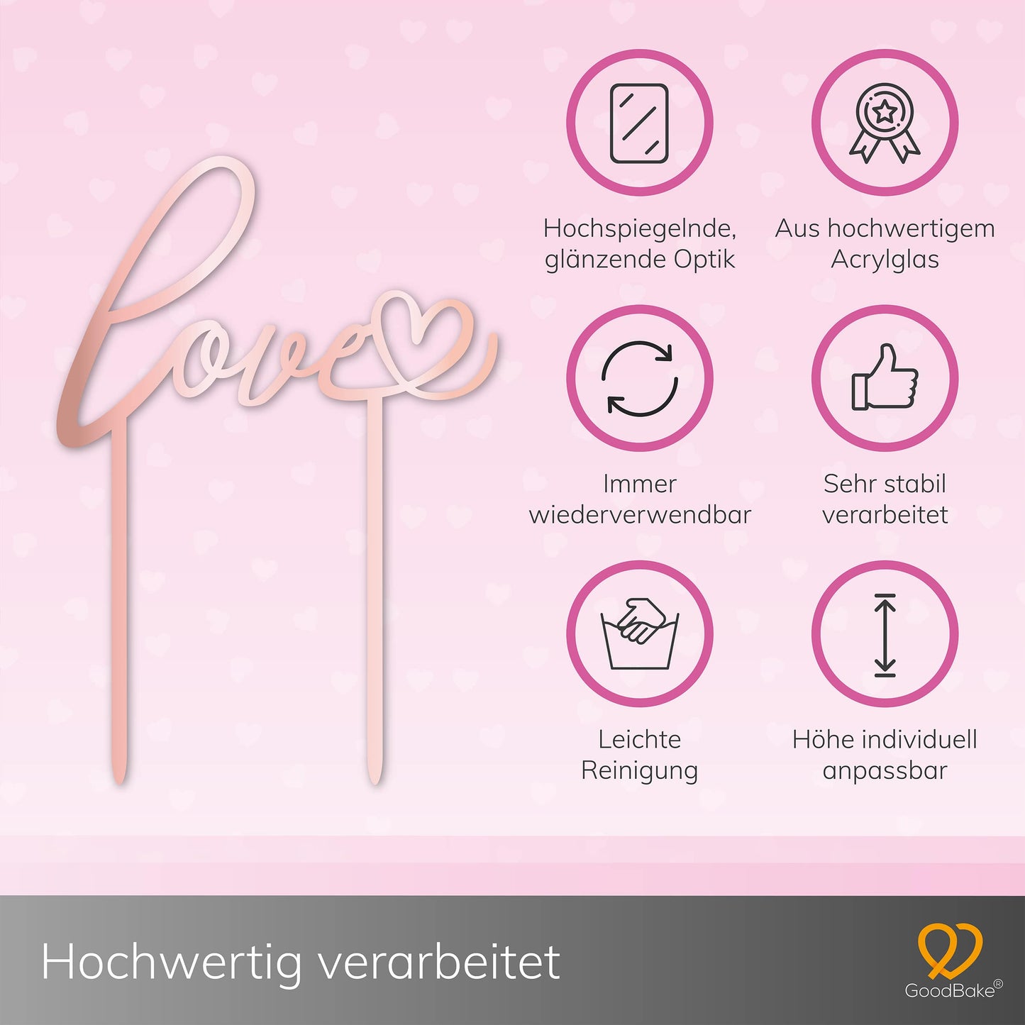 Großer Cake Topper aus Acrylglas "Love" (Rosé / Rosa)